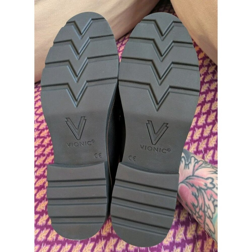 Vionic Black Leather Penny Loafers with Brown Trim - Picture 7 of 8